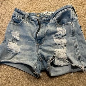 Curvy, high rise, soft stretch, light washed shorts
